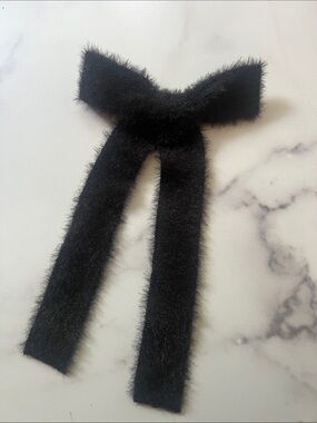 Black Fuzzy Bow Hair Scarf - Women Accessories